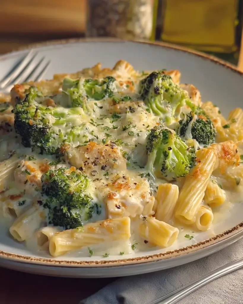 Cheesy Chicken Alfredo Broccoli Bake