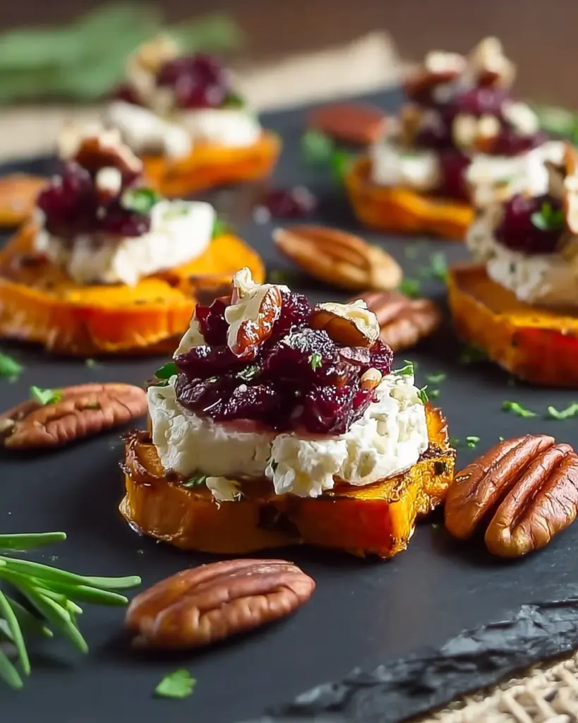 Cranberry, Pecan, Goat Cheese, Sweet Potato Bites
