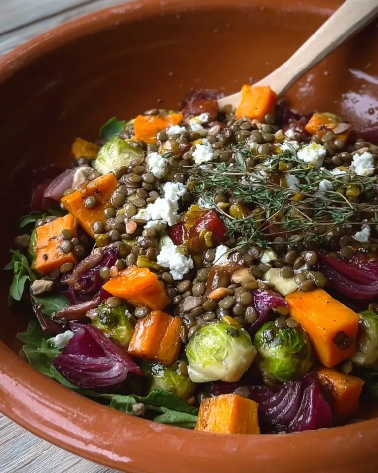 Roasted Veggie Lentil Salad with Maple-Mustard Dressing